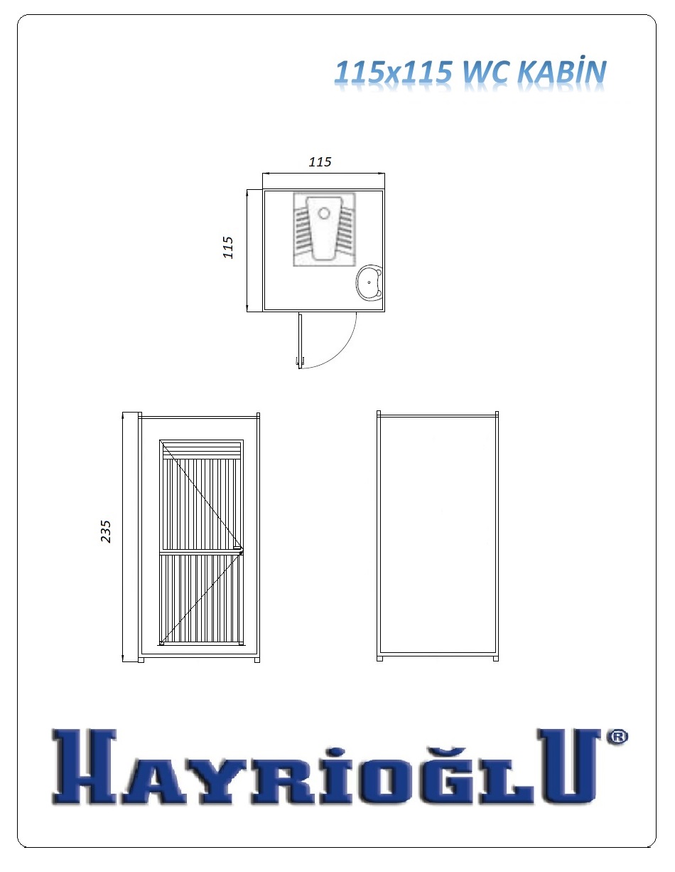 WC Panel Kabin 115x115 — teknik çizim